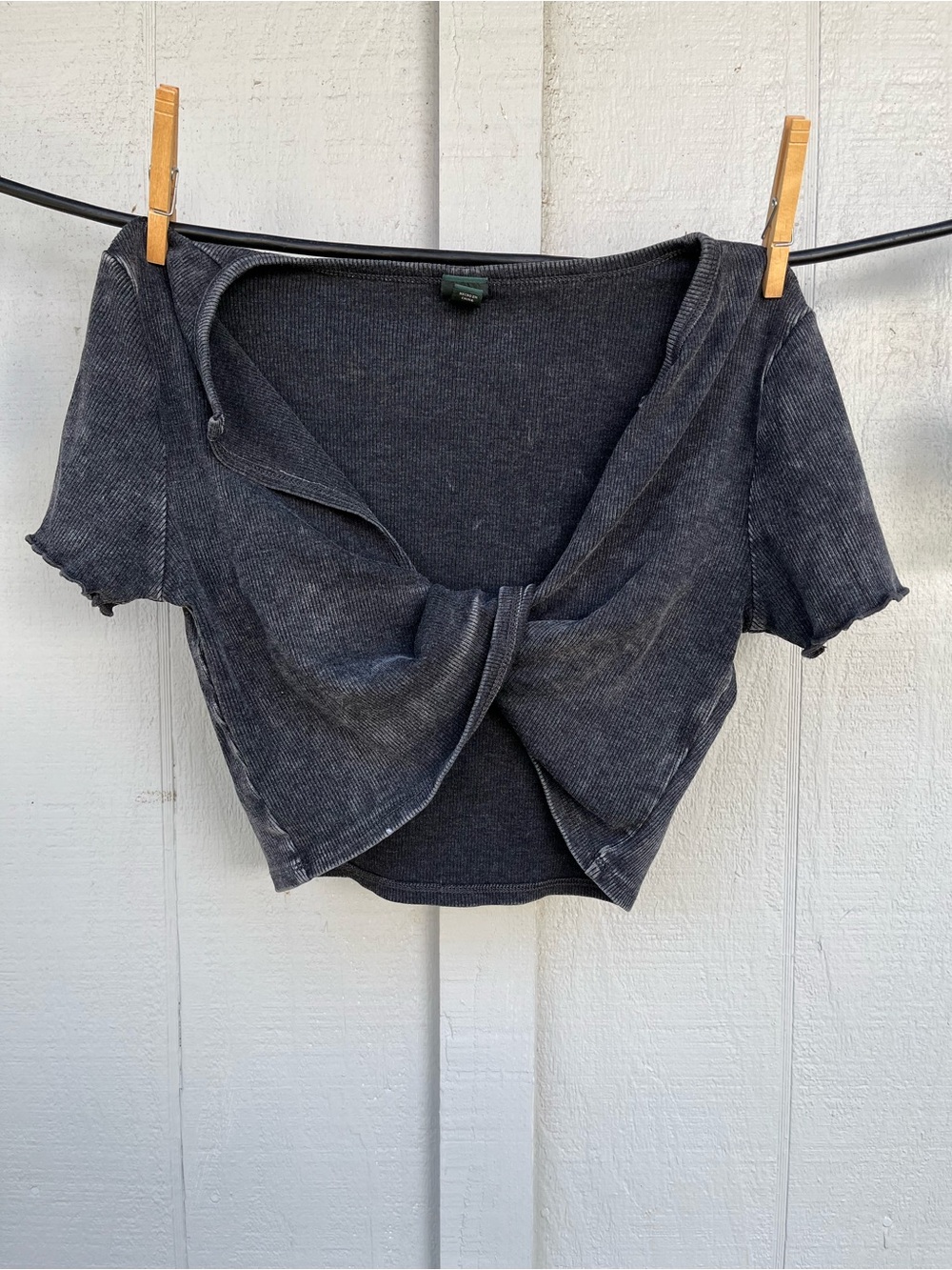 wild fable Black Twist-Front Ribbed Crop Top